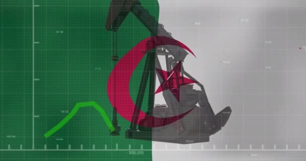 Animation Traitement Des Données Financières Drapeau Algérie Sur Pompe Huile — Video
