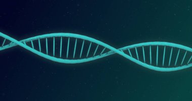 Mavi arkaplanda parlayan çift sarmallı DNA iplikçiklerinin görüntüsü. Tıp genetiği bilim konsepti dijital olarak oluşturulmuş görüntü.