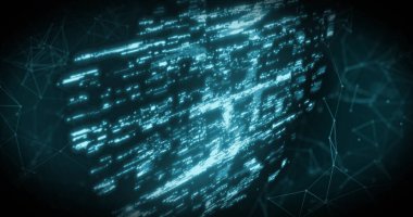 Yeşil asma kilit resmi ve iki dijital parmak izi, veri işleme ve arkaplandaki bağlantı ağıyla dijital arayüz. Çevrimiçi güvenlik kavramı dijital olarak oluşturulmuş görüntü.