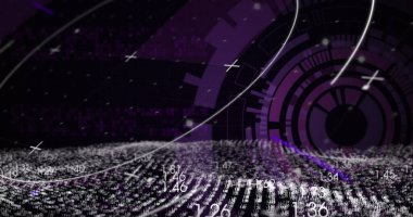 Siyah zemin üzerinde dönen tarayıcı ve dijital dalga görüntüsü. Küresel ağ ve iş teknolojisi kavramı