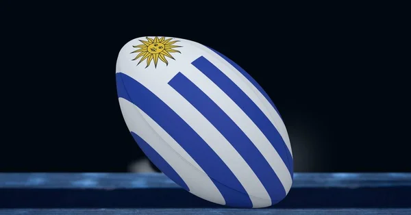 Composição Bola Rugby Decorada Com Bandeira Uruguai Sobre Fundo Preto — Fotografia de Stock