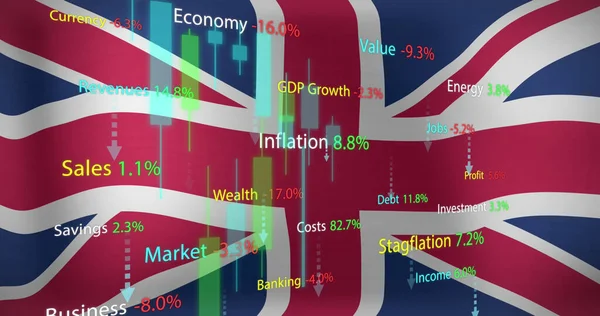 Bild Der Datenverarbeitung Über Der Flagge Von Großbritannien Globales Geschäft — Stockfoto