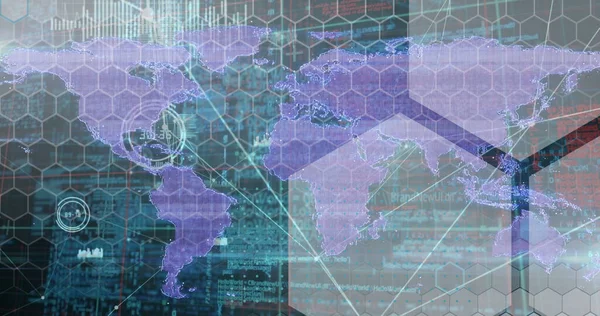 全球和世界地图上的金融数据处理图像 全球金融经济和技术概念数字生成的图像 — 图库照片