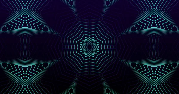 一排排发光的万花筒抽象图像勾勒出了在黑色背景上无缝循环中催眠运动的形状 彩色和运动概念数字生成的图像 — 图库照片