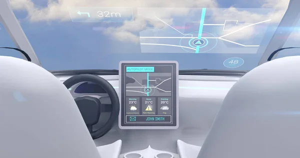 Obraz Symulacji Gry Obraz Ekran Pokazujący Kokpit Samochodowy Jazdy Ulicami — Zdjęcie stockowe