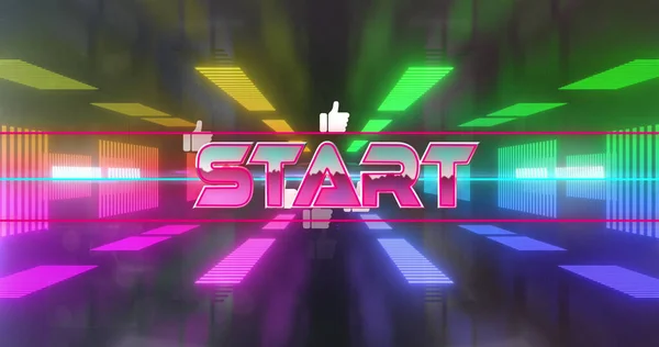 Bild Eines Starttext Banners Über Einem Neon Tunnel Nahtlosem Muster — Stockfoto
