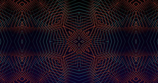 複数の万華鏡の光の列の画像抽象的な輪郭形状は 黒の背景にシームレスなループで催眠運動に移動します 色と動きの概念デジタル生成された画像 — ストック写真