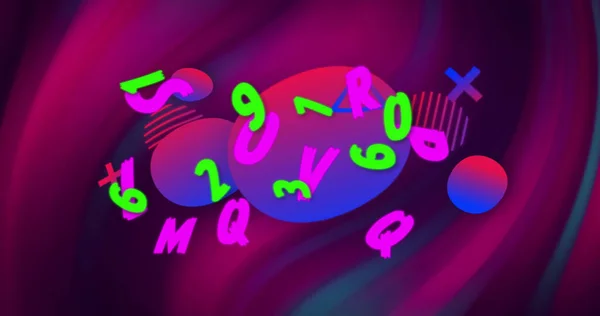 Image of text huge sale, with colourful letters and numbers, over swirling dark pink and blue. retail trade sale communication concept, digitally generated image.