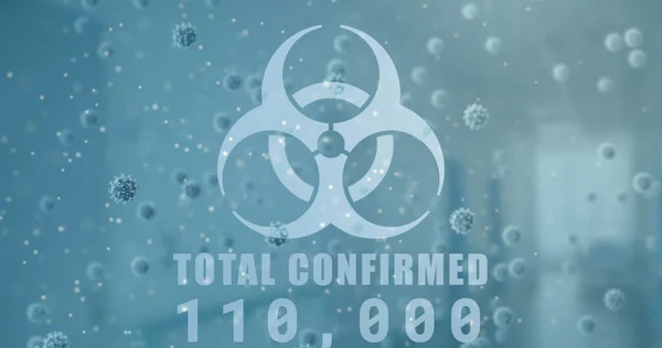 Onaylanmış Tam Sayı Işleme Resmi Biyolojik Tehlike Sembolü Koronavirüslü Dna — Stok fotoğraf