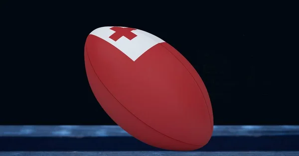 Composición Pelota Rugby Decorada Con Bandera Tonga Sobre Fondo Negro —  Fotos de Stock
