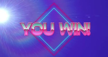 Animation of you win text over shapes. Social media and digital interface concept digitally generated video.