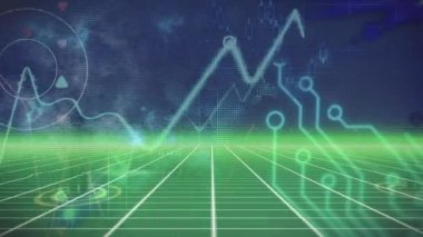 Karanlık arkaplan üzerinde dijital veri işleme ve dijital arayüzün animasyonu. Küresel veri işleme kavramı dijital oluşturulmuş video.