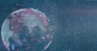 Dönen küreyle bağlantı ağının animasyonu. Dijital olarak oluşturulmuş küresel bağlantılar, ağlar ve veri işleme kavramı.