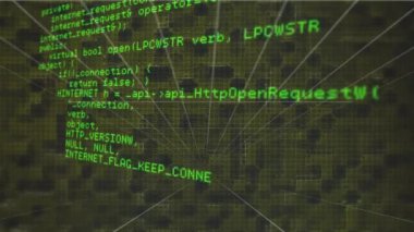 Çizgi ağı üzerinden veri işleme animasyonu. Dijital olarak oluşturulmuş küresel bağlantılar, ağlar ve veri işleme kavramı.