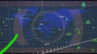 Dünya haritası üzerinde veri işleme animasyonu. küresel iş ve dijital arayüz kavramı dijital olarak oluşturulmuş video.