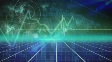 Dünya haritası üzerinde veri işleme animasyonu. küresel iş ve dijital arayüz kavramı dijital olarak oluşturulmuş video.