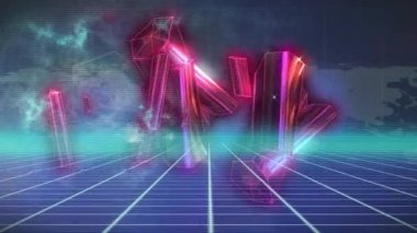 Kristaller ve şekiller üzerinde veri işleme animasyonu. Küresel iş ve dijital arayüz kavramı dijital olarak oluşturulmuş video.