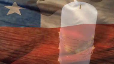 Mum üzerinde Şili bayrağı animasyonu. Küresel vatanseverlik ve dijital arayüz kavramı dijital olarak oluşturulmuş video.