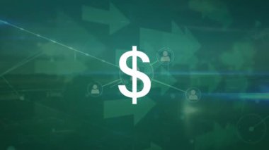 Dolar ve oklar üzerindeki bağlantı ağının animasyonu. Küresel iş ve dijital arayüz kavramı dijital olarak oluşturulmuş video.