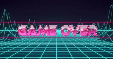 Oyunun animasyonu metnin üzerinde şekiller üzerinde. Sosyal medya ve dijital arayüz konsepti dijital olarak oluşturulmuş video.