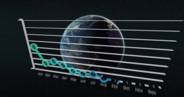 Siyah arkaplanda veri işleme üzerinden küresel ve bağlantı ağının animasyonu. Dijital arayüz ve ağ konsepti dijital olarak oluşturulmuş video bağlantıları.
