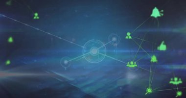Animation of network of connections over icons. Global business and digital interface concept digitally generated video.