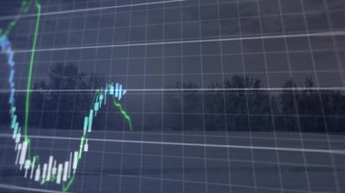 Manzara üzerinde veri işleme animasyonu. küresel iş ve dijital arayüz kavramı dijital olarak oluşturulmuş video.