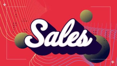 Sarı toplar, işaretleyiciler ve veri işleme ile retro satış metninin animasyonu. Satışlar, perakende satış, iletişim ve veri işleme kavramı dijital olarak oluşturulmuş video.