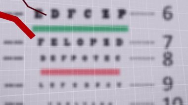 Görme testinde kullanılan grafiklerin animasyonu. Tıbbi hizmetler, görüş, veri ve dijital arayüz kavramı dijital olarak oluşturulmuş video.