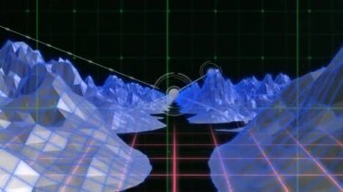 Dijital dağların ötesindeki bağlantı ağının animasyonu. Küresel iş ve dijital arayüz kavramı dijital olarak oluşturulmuş video.