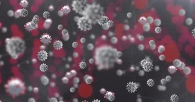 Düşen hücrelerin ve karanlık arka planda DNA iplikçiklerinin canlandırılması. Genel covid 19 salgın konsepti dijital video oluşturuldu.