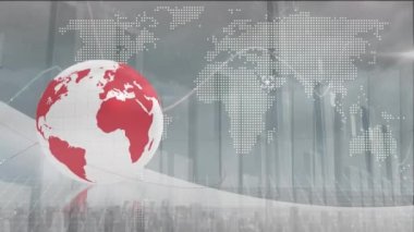 Veri işleme ile istatistiklerin üzerinde dünya ve dünya haritasının animasyonu. Küresel iş, finans ve veri işleme kavramı dijital olarak oluşturulmuş video.