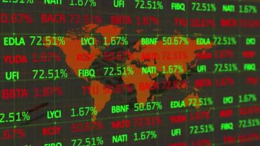 Dünya haritası üzerinde veri işleme animasyonu. küresel iş ve dijital arayüz kavramı dijital olarak oluşturulmuş video.