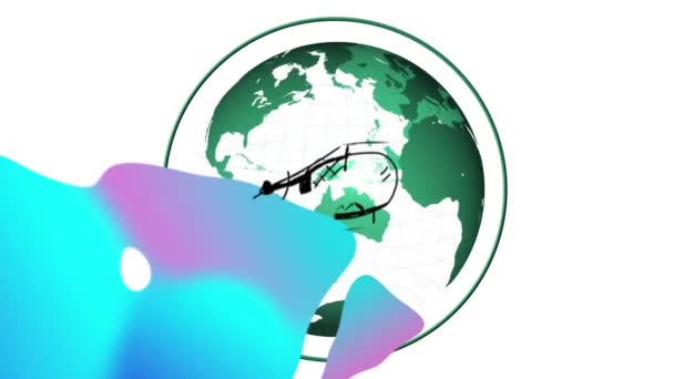 Анимация Иконы Вертолета Над Земным Шаром Белом Фоне Концепция Социальных — стоковое видео