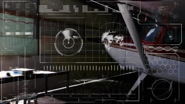 Animation Der Datenverarbeitung Über Kaukasische Piloten Und Flugzeuge Globales Geschäfts — Stockvideo