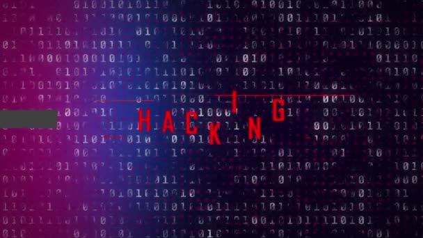 Κινούμενα Σχέδια Του Κειμένου Hacking Μέσω Δυαδικής Επεξεργασίας Δεδομένων Κωδικοποίησης — Αρχείο Βίντεο