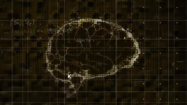 Siyah Zemin Üzerinde Matematiksel Denklemler Üzerinden Dijital Beynin Animasyonu Küresel — Stok video