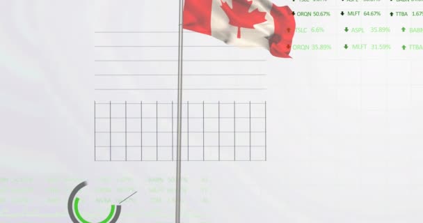 Animering Vifta Canada Flagga Över Finansiell Databehandling Globalt Databehandlings Och — Stockvideo