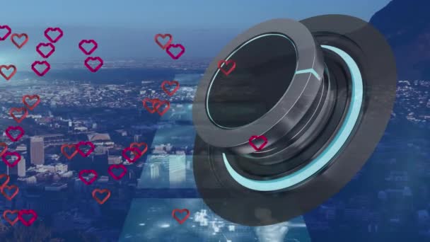 Animasi Ikon Jantung Atas Layar Digital Dan Pemandangan Kota Konsep — Stok Video