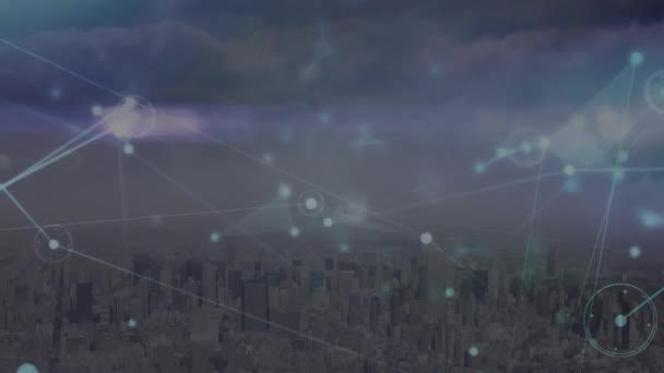Анімація Мережі Язків Над Міським Пейзажем Глобальні Єднання Концепція Обробки — стокове відео