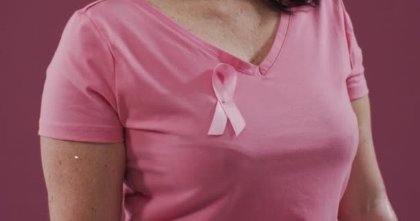 Animatie Van Geloof Tekst Blanke Vrouw Met Roze Lint Roze — Stockvideo