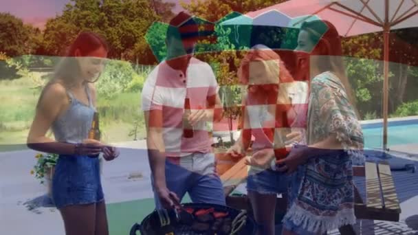 Animáció Zászló Horvát Felett Különböző Baráti Társaság Amelynek Party Szabadban — Stock videók