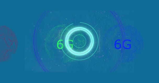 Анімація Сканування Єму Понад Тексту Глобусу Синьому Фоні Глобальна Технологія — стокове відео
