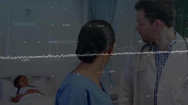 Animazione Dell Elaborazione Dei Dati Diversi Medici Che Parlano Medicina — Video Stock