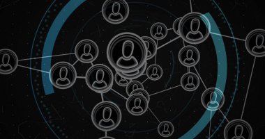 Siyah arkaplandaki bağlantı ağları üzerinden asma kilit simgesi ile tarama alanı görüntüsü. Küresel teknoloji, çevrimiçi güvenlik ve dijital arayüz kavramı dijital olarak oluşturulmuş görüntü.