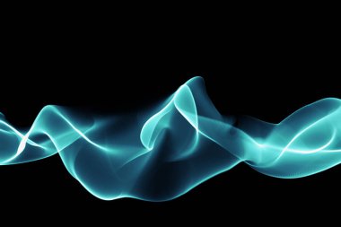 Siyah arkaplana karşı mavi parlayan dijital dalgaların soyut çizimi. Fütürist teknoloji konseptinin çizimi