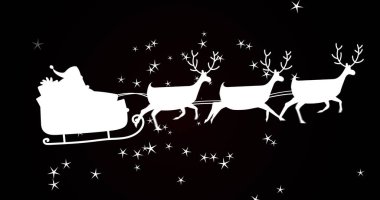 Siyah arkaplanda yıldızların üzerinde Noel Baba kızağı resmi