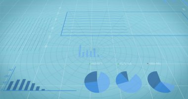 Mavi arka plandaki finansal grafikler üzerinden finansal veri işleme resmi. Küresel iş, finans ve ekonomik kriz kavramı dijital olarak üretilen imaj.