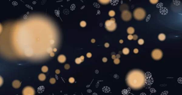 Afbeelding Van Sneeuwvlokken Gouden Lichten Zwarte Achtergrond — Stockfoto