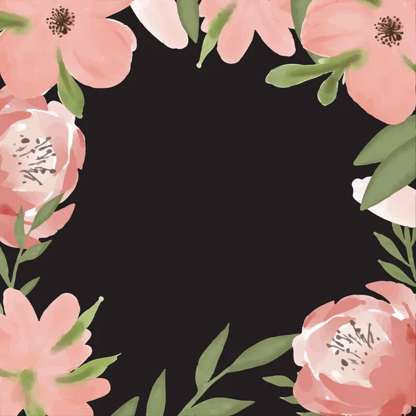 Pale Pink Flowers Forming Frame Black Background Colour Shape Concept — Stock Photo, Image